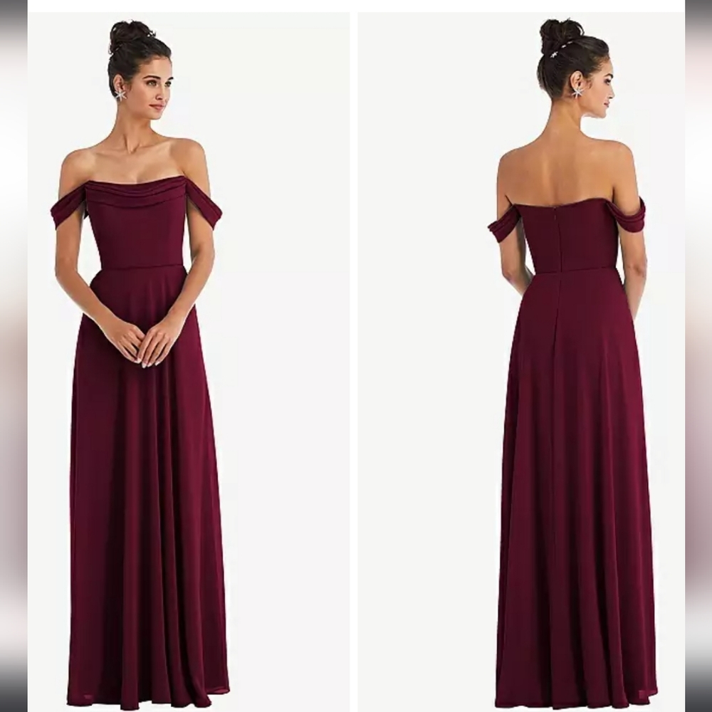 Thread Off-The-Shoulder Draped Neckline Maxi Dress In Cabernet 0 NWT
